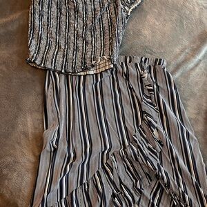 Striped navy and White Two-Piece Set